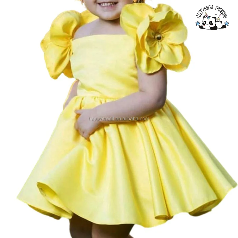 LEZONKIDS - Vestido de Princesa para Meninas com Manga Bufante e Flores, Vestido de Festa para Meninas